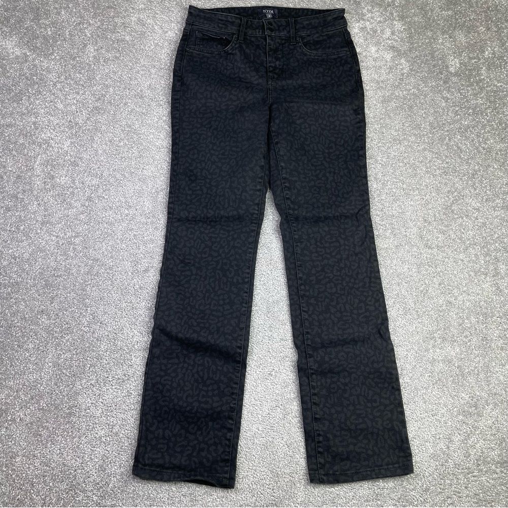 NYDJ Jeans Women's 4 Black Marilyn Straight Mid-Rise Cheetah Print